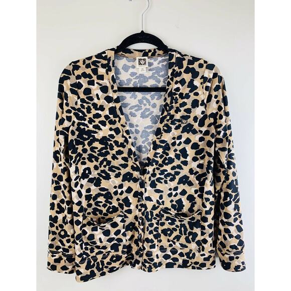 Anne Klein Leopard Print Button Blouse Cardigan XS Extra Small - Picture 1 of 6